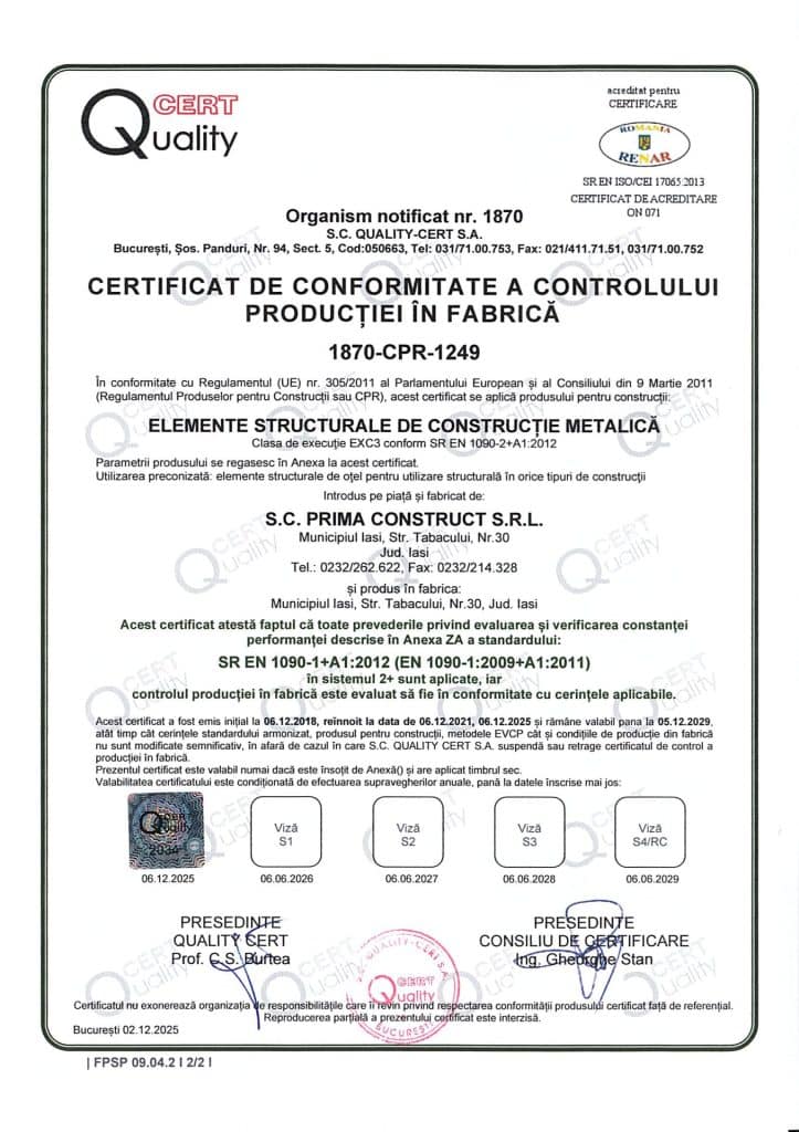 CERTIFICAT DE CONFORMITATE A CONTROLULUI PRODUCTIEI IN FABRICA