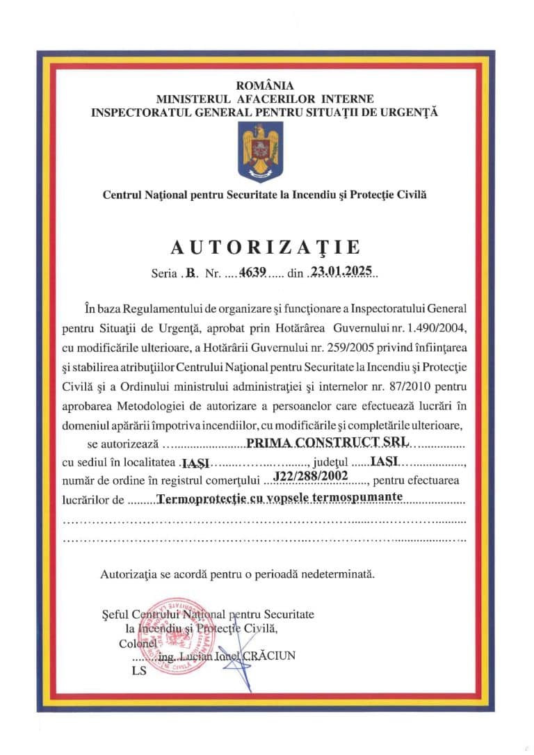 Autorizatie de termoprotectie cu vopsele termospumante